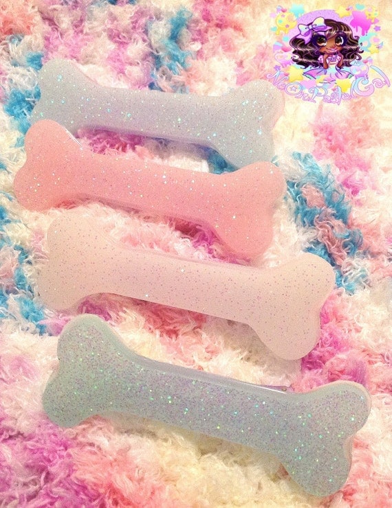 Pastel Goth Creepy Cute Bone Hair Clips PairMTO by NeonPastelGal