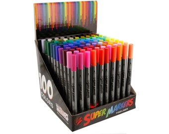 100 Colored Markers; Adult Coloring Book, Drawing Markers Pens; 0.7mm Fineliner & 3.0mm Fine Twin Tips; 100 Unique Colors