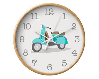 Vespa wall clock Bike clock Vespa bike wall clock Nursery wall clock Nursery clock Nursery decoration Bike wall clock Vespa wall decor