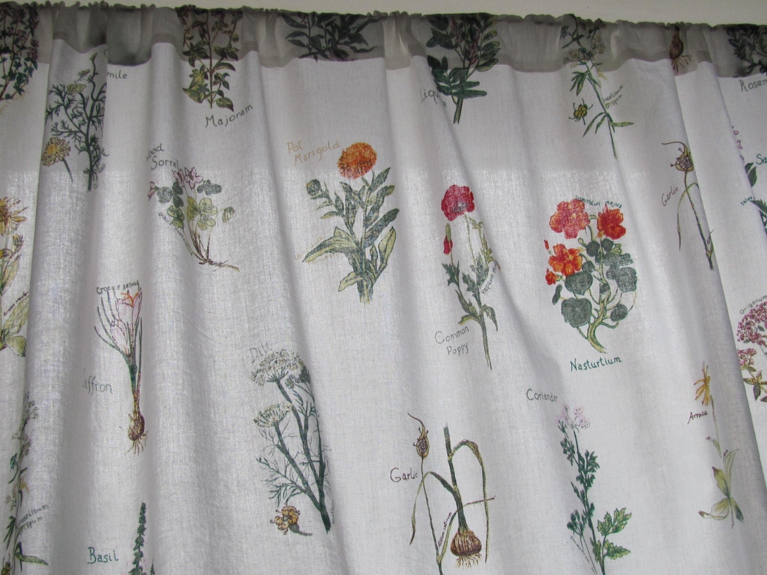 Vintage gordijn paneel met botanische print effen door olalavintage
