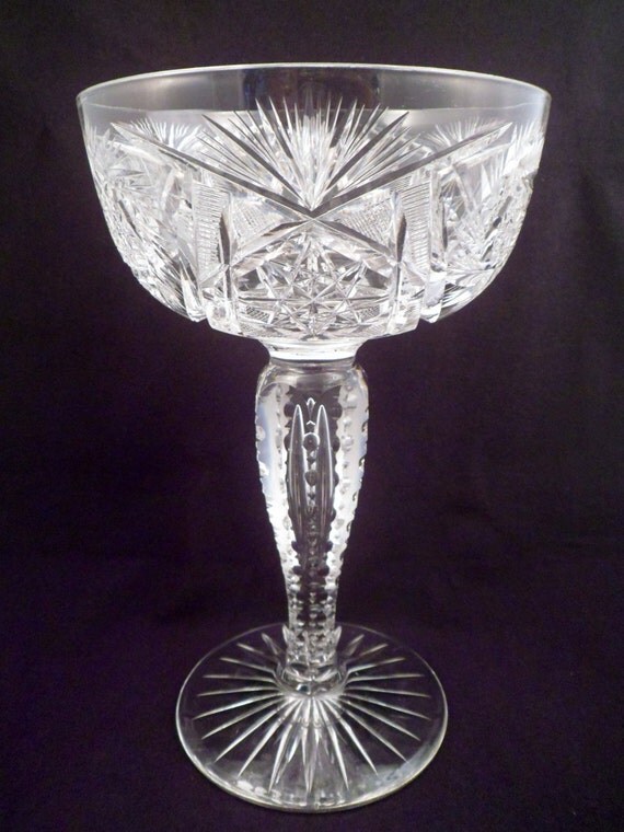 Large American Brilliant Period Cut Crystal Compote Placed