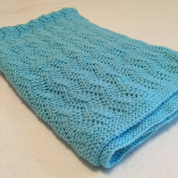 Knitted Baby Blanket/Soft Blue Hand Knit Baby Blanket/Easy to