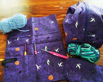 Small crochet project set - purple jack-o-lantern