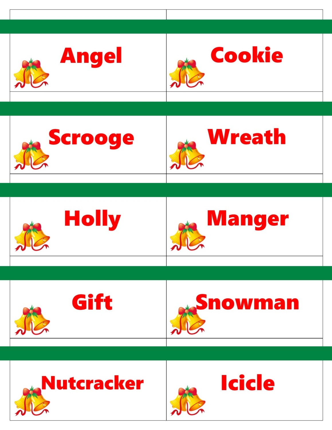 Printable Christmas Game Cards for Pictionary or Charades