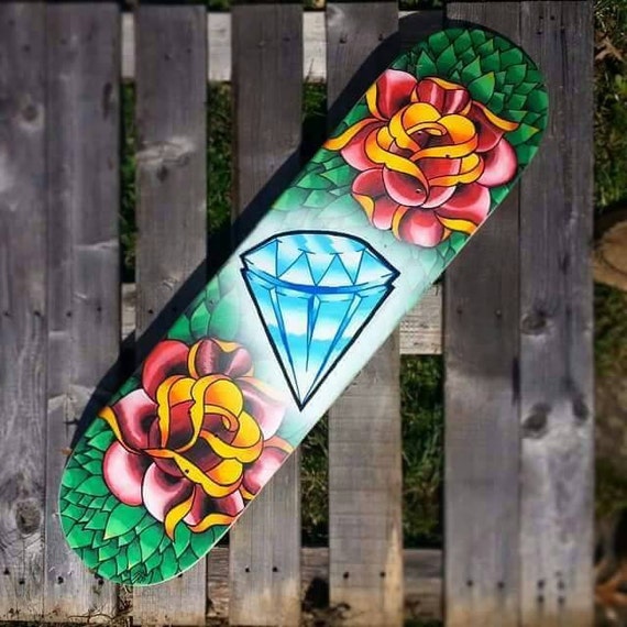Custom hand painted skateboard deck Glamour by SuckMyDeckArt