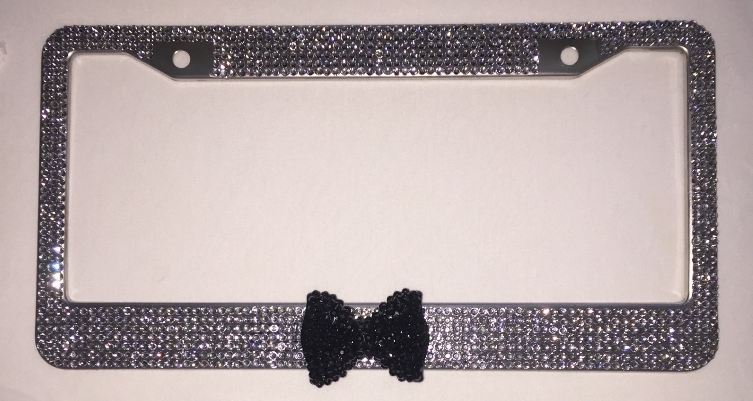 Grey Silver Crystal Rhinestone License Plate Frame Cover