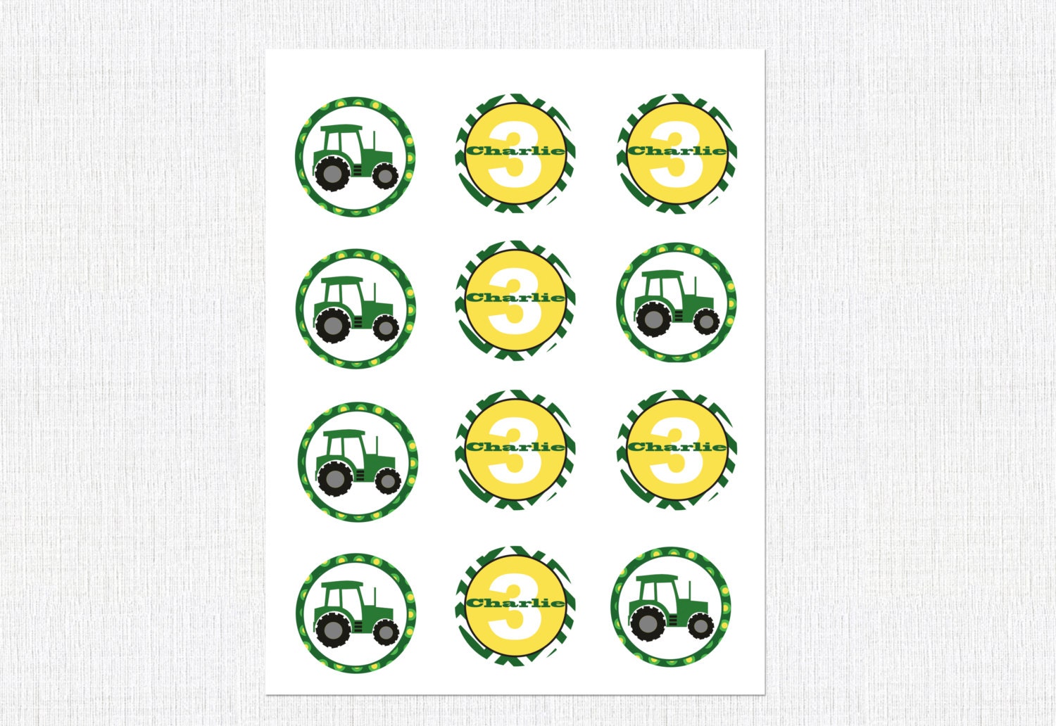 This is a picture of Monster John Deere Cupcake Toppers It is a photo of Monster John Deere Cupcake Toppers