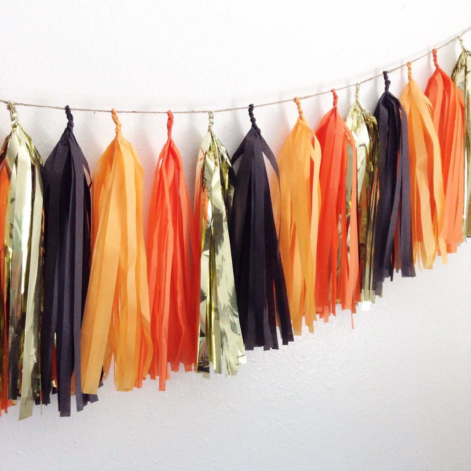 Halloween tissue paper tassel garland orange and black with
