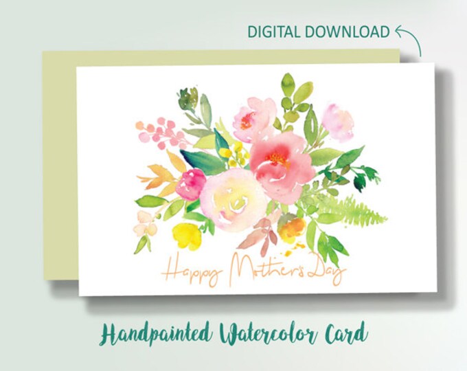 Greeting Cards, Holiday & Seasonal ,Cards ,mothers day card, mothers day , flower bouquet card, digital download- Happy Mother's Day Card