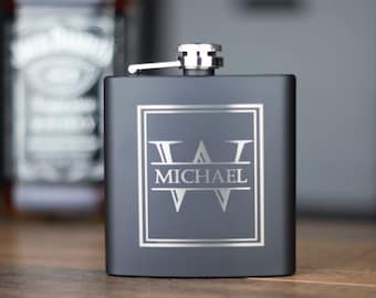 Matte Black Flask- Stainless Steel Flask- Personalized Flask- Groomsman Flask- Engraved Flask- Groomsmen Gift- Custom flask- Hip flask- 6oz.