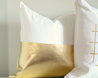 Colorblock Gold Pillow Cover, Metallic Gold Cushion Cover, Gold Throw Pillow, Accent Pillow, Couch, Gold Decor, Metallic Cushion, Shiny Gold