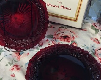 Avon ruby red 1876 Cape Cod dessert plates 1970