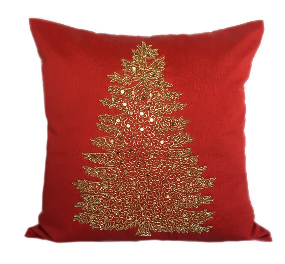 Red Gold Pillow Cover Christmas Tree Pillow Cover Christmas