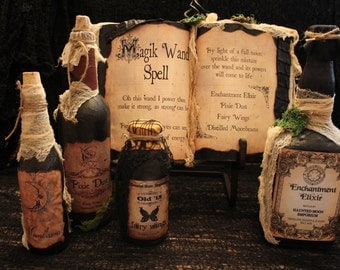 Handmade Halloween Potion Bottles & Spell by HauntedMoonEmporium