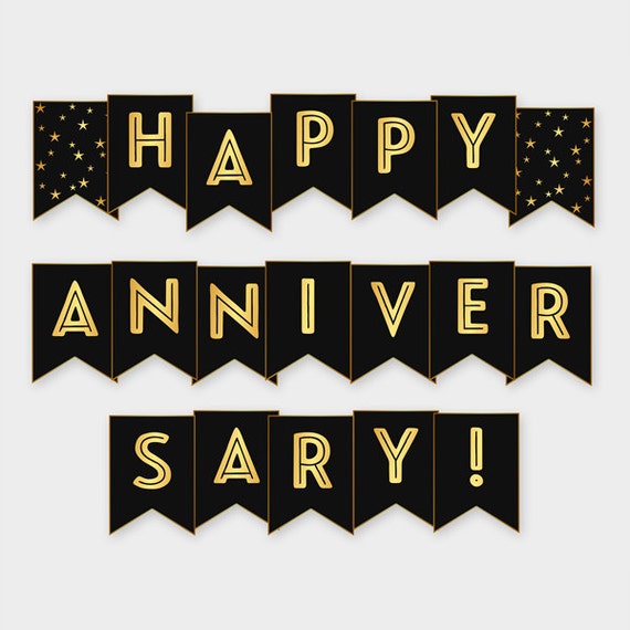 Black And Gold Printable Happy Anniversary Banner Anniversary