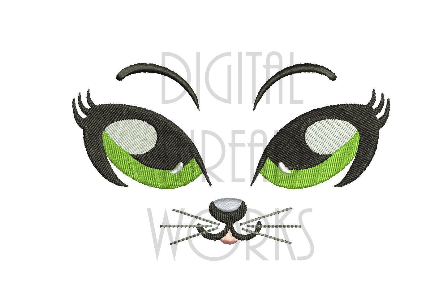 Cat Face Big Eyes Embroidery Design for 4x4 5x7 and 8x10 inch