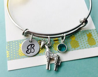 Giraffe Bracelet, Giraffe Jewelry, Adjustable Bracelet, Giraffe Charm Bracelet, Personalized Initial Jewelry, Stand Tall