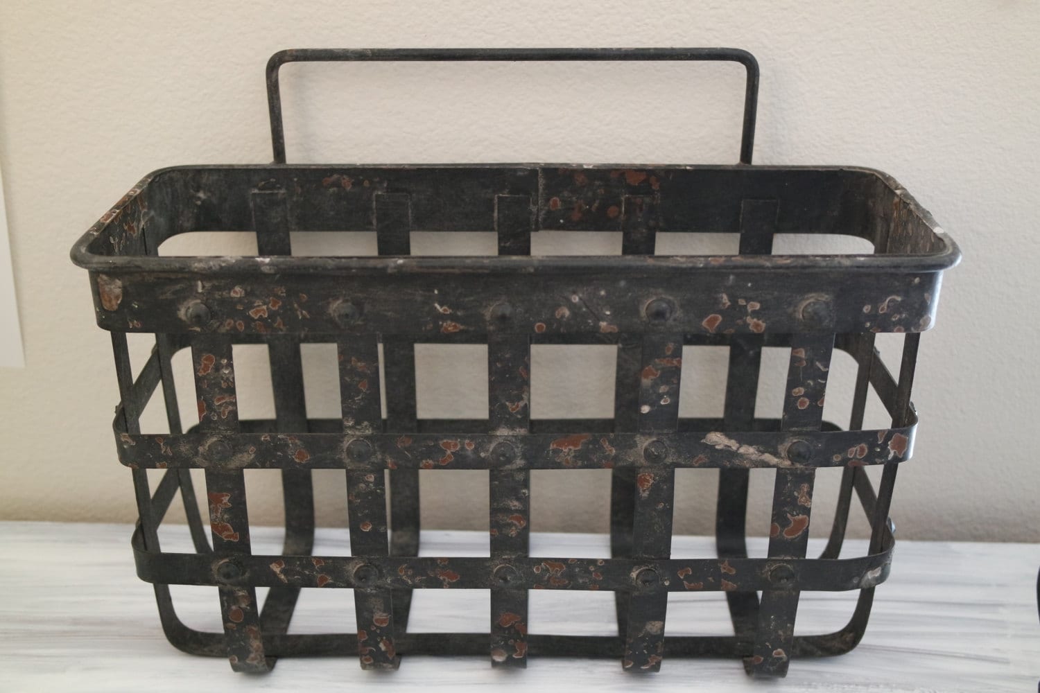 Galvanized Iron Wall Basket, Hanging Storage, Industrial Magazine Rack