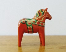 Swedish Hand-Carved Hand-Painted Wooden Dala Horse