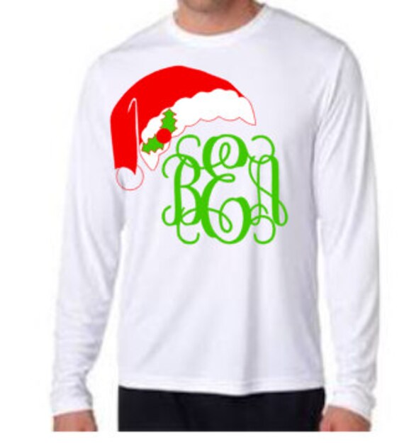 Christmas Shirt, Monogram Shirt for Christmas, Santa Hat with Monogram ...