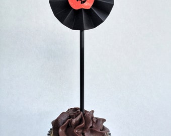 Halloween Rosette Cupcake Toppers, Holiday, Party Decorations, Pumpkins, Set of 12