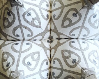 Door Stop, Linen, hand screen printed, hand made, glitter white and black on oat meal, Maori Design