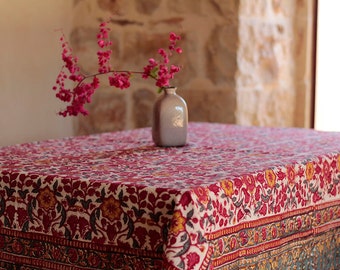 Tablecloth, square tablecloth, cotton tablecloth, floral tablecloth, rustic tablecloth, country kitchen, boho decor, kitchen decor, bohemian
