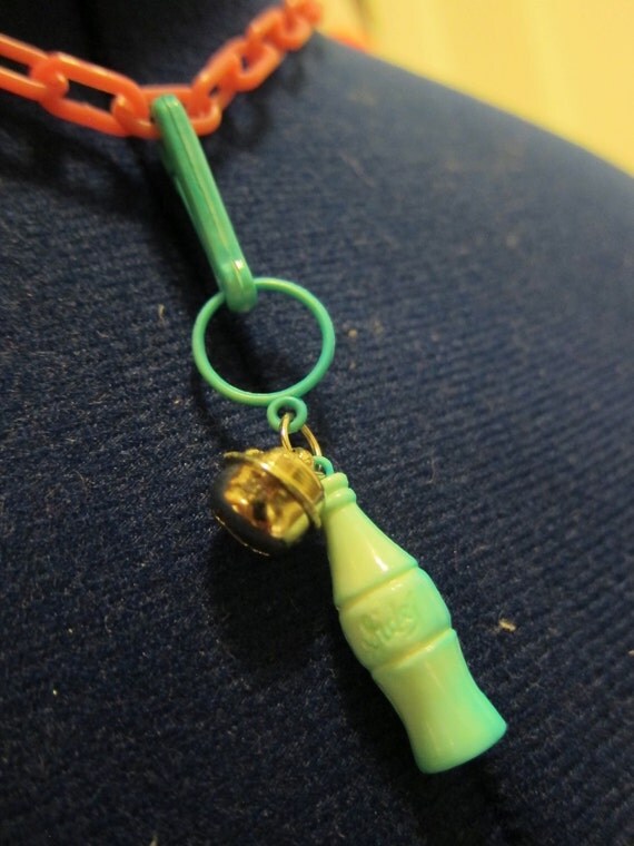 80s Plastic Bell Charm Necklace Retro Coke Bottle Bell
