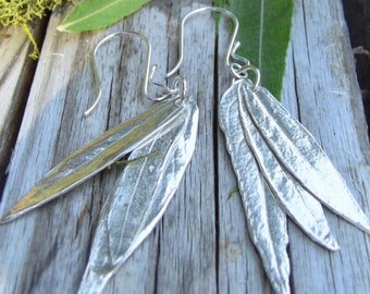 WOODS AND WILLOW! Fine Silver Earrings Made from Real Weeping Willow Leaves, Artisan Earrings, Botannical Earrings