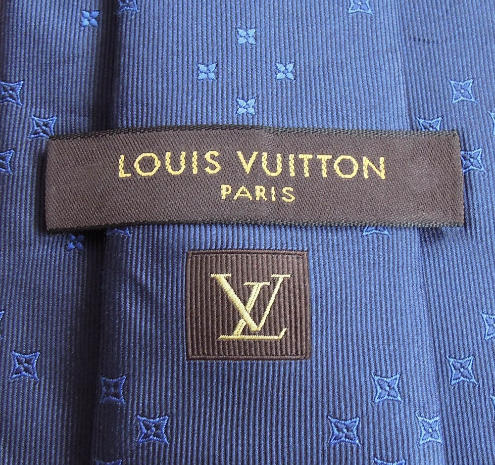 Louis Vuitton Tie Pure Woven Silk Monogram Pattern On Blue Vintage Designer Dress Necktie Made ...