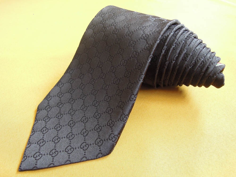 Gucci Tie Pure Woven Silk GG Monogram Pattern Black Vintage Designer ...