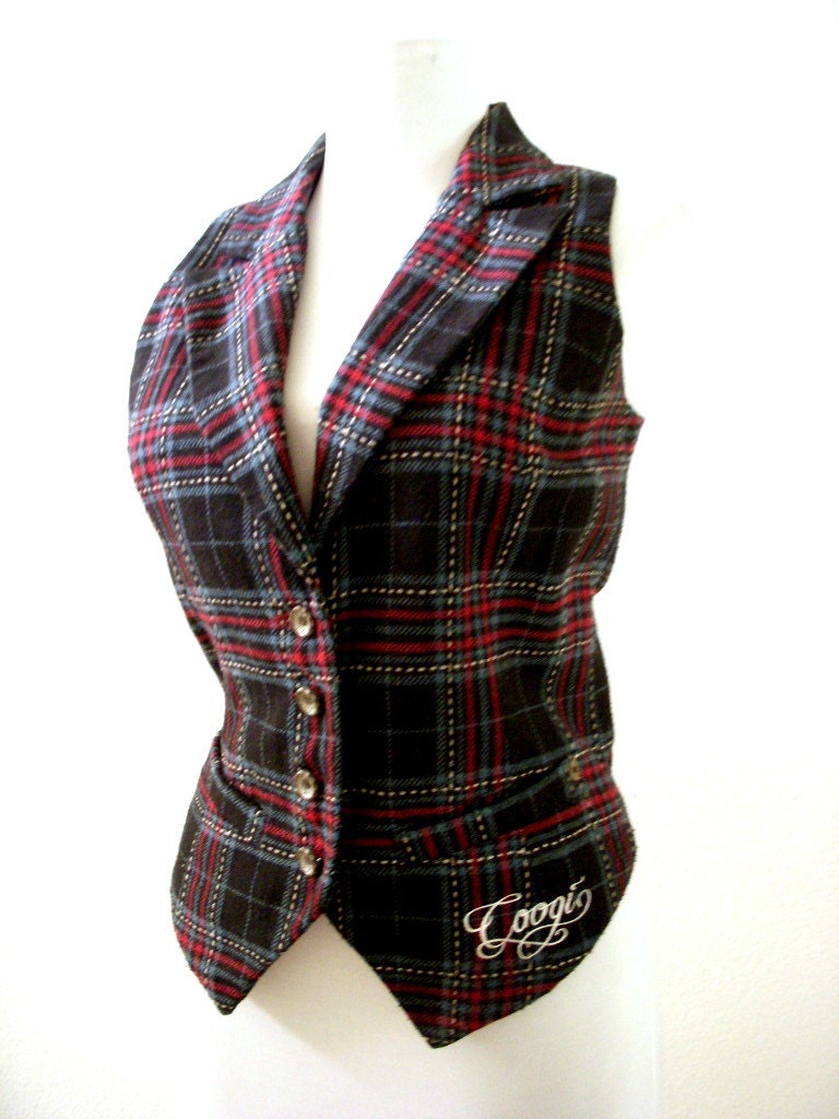 Vintage 90s Coogi Vest Black Plaid Vest 1990s Plaid Grunge