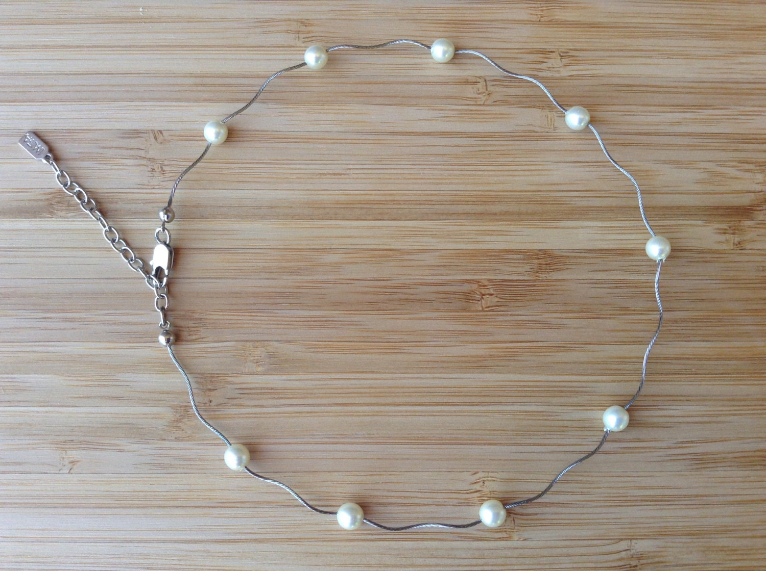 White pearl and Silver WireChoker necklaceWave