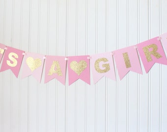 Gold, Pink, It's A Girl Banner/ Baby Shower/ Baby Girl/ Party Decorations/ New baby/ Party decoration/ Custom/ Gold baby shower