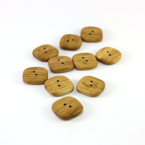 Square wooden buttons Set of 10 rustic oak wood buttons