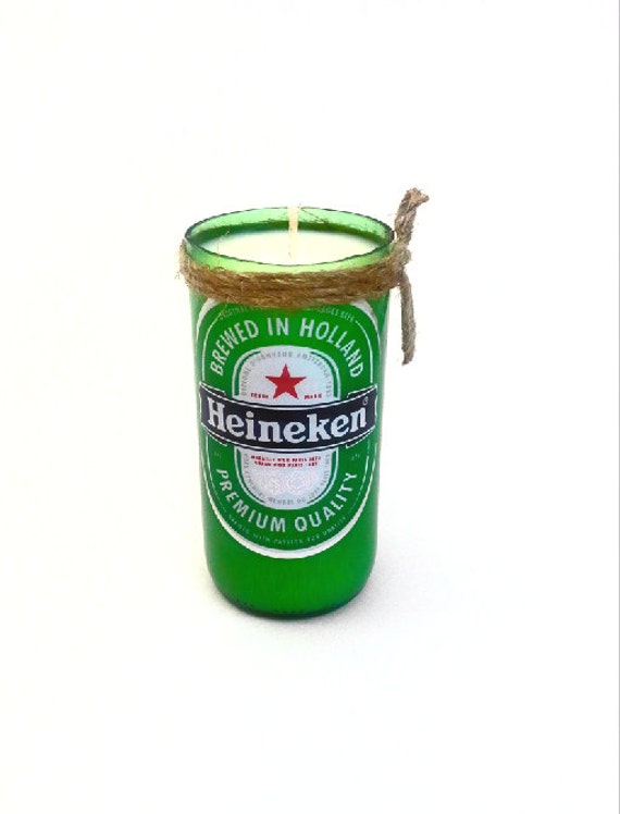 Heineken beer bottle candle Soy wax Beer glass gift upcycled