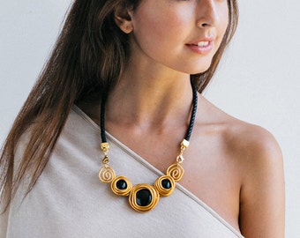 Statement necklace Black leather necklace by danielapalatnik