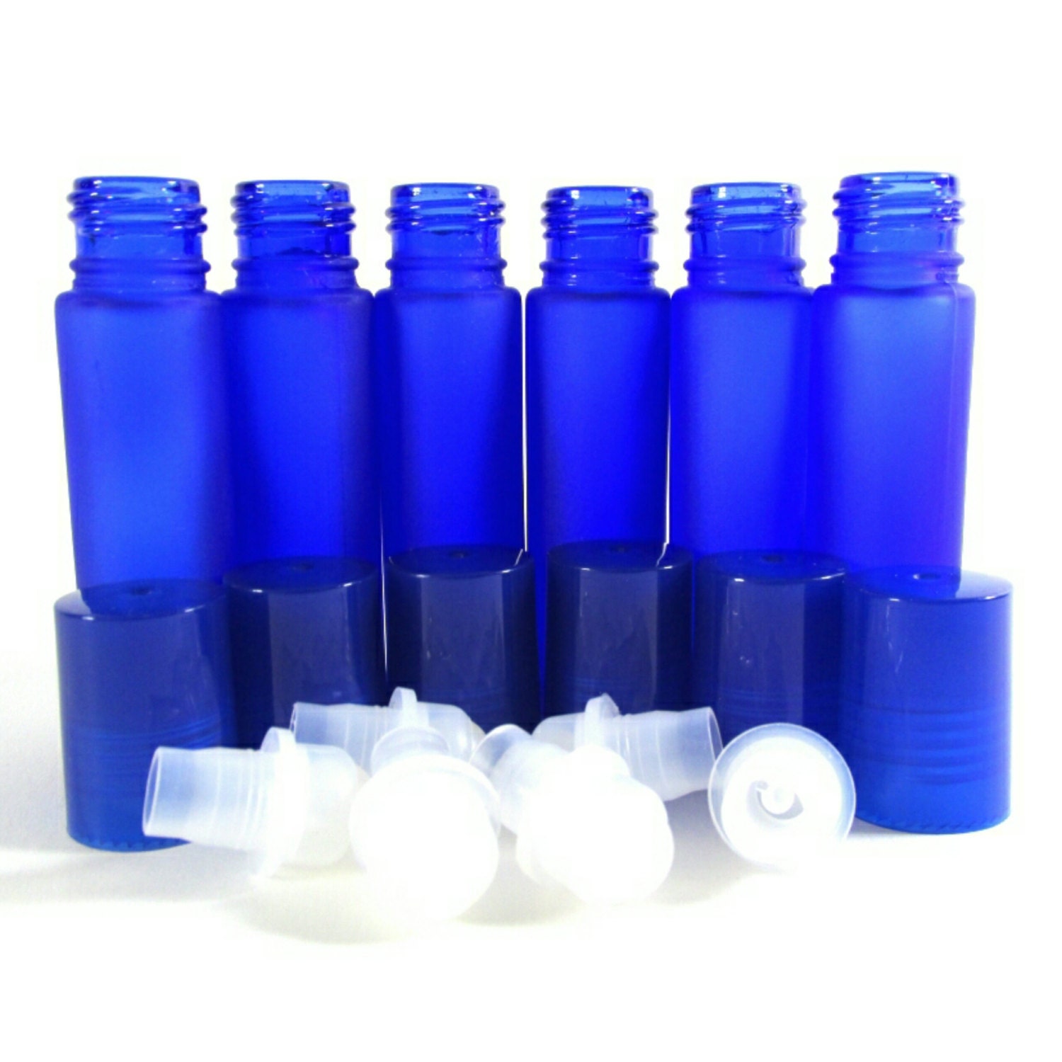 35 OFF SALE Frosted Blue Glass RollOn Bottles Blue Caps
