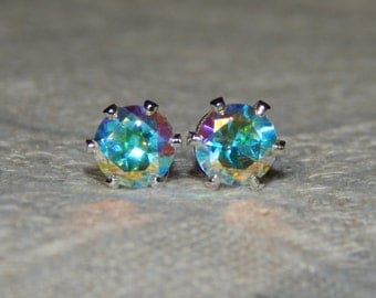 Mercury Mist Topaz 5 mm Studs, Mercury Mist Mystic Topaz Sterling Silver Posts, Opalescent Studs, Bride Jewelry, Wedding Jewelry