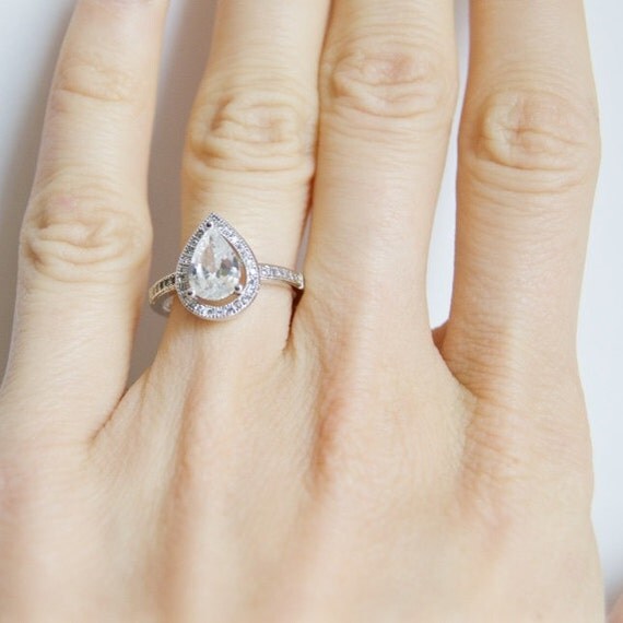 Pear Shaped cz Engagement Ring Tear Drop Solitaire Cubic