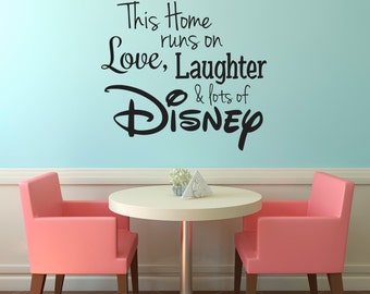 Disney Wall Decal, Disney Wall Sticker, Family Wall Decal, Run Disney, Disney Vinyl Wall Decal, This Home Runs on Disney, Disney Sticker