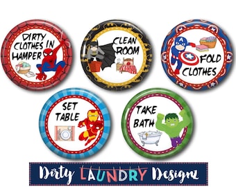 Custom Chore Magnets for Children's Chore Charts - NEW Design! SUPERHERO Design 1.5"
