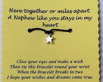 Nephew gift, Nephew Wish Bracelet, Charm bracelet, Nephew Card, String Wish Bracelet, Cord Wish Bracelet, Quotes Jewelry, Nephew Jewelry