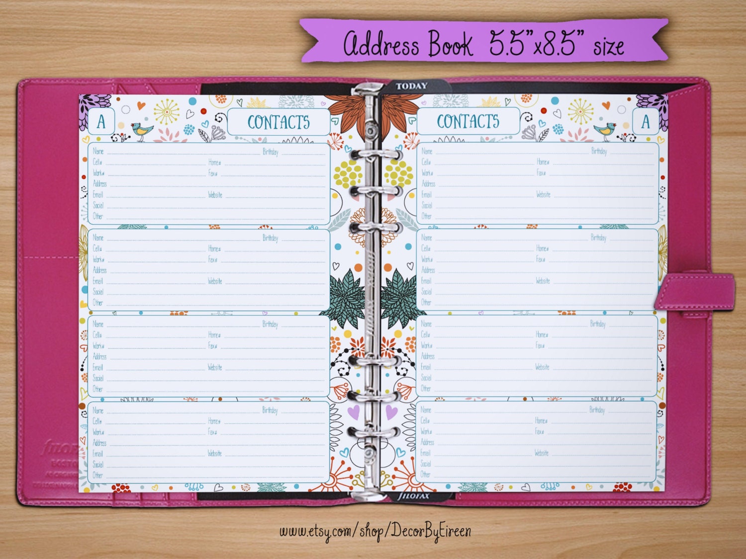 Address Book Pages Printable Contact Sheets 5 5x8 5 Half