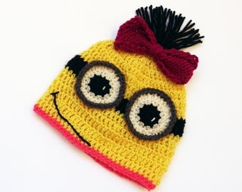 Minion Hat, Infant Halloween Costume, Baby Girl Hat, Infant Photo Prop, Minion Costume, Kids Winter, Kids Dress Up Newborn Halloween Costume