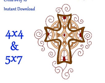 Cross Embroidery Design 4 of 10 - Religious Embroidery Design for 4x4 and 5x7 hoops - Ornate Cross - Christian - pes jef exp vip vps dst hus