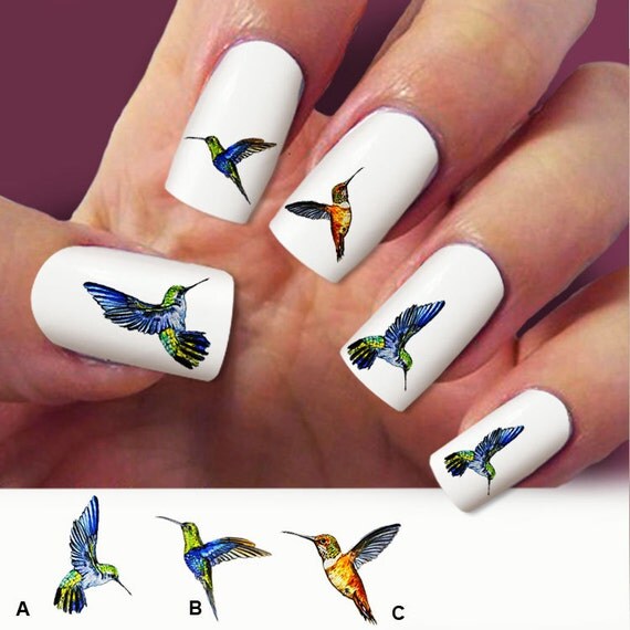 Hummingbird nail art 60 nail decals Humming bird by Marziaforever