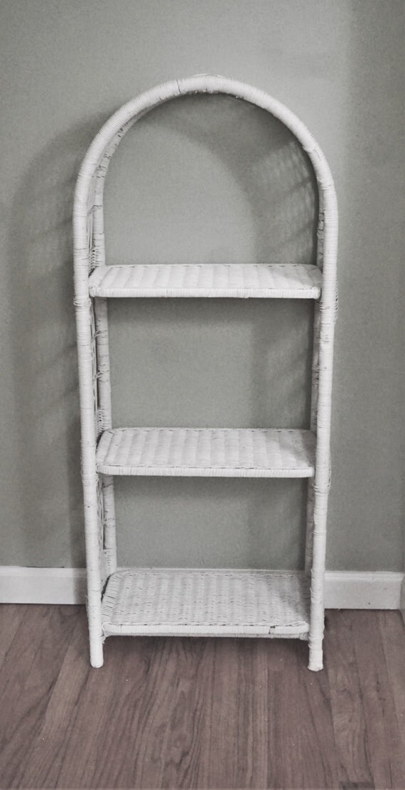 Vintage entryway white wicker bookshelf Plant stand with