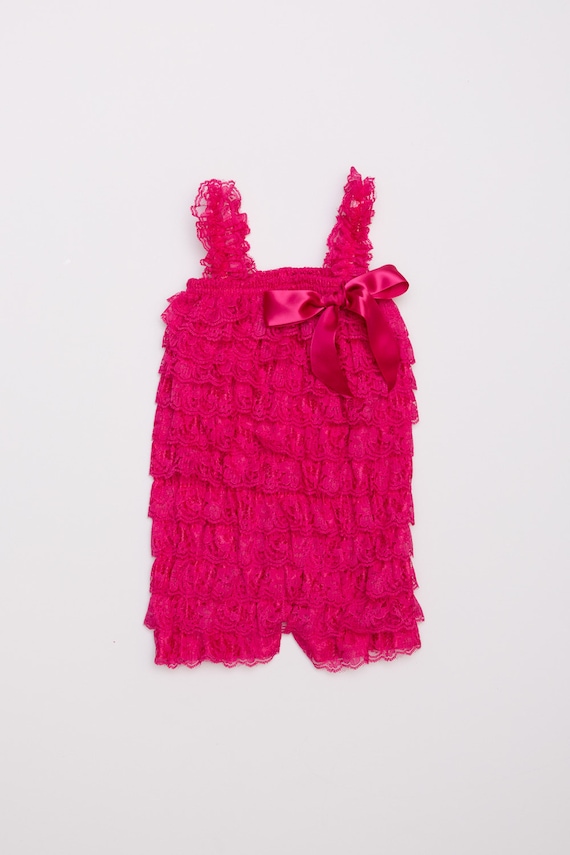 Hot Pink Lace Petti Romper Lace baby romper Baby girl romper
