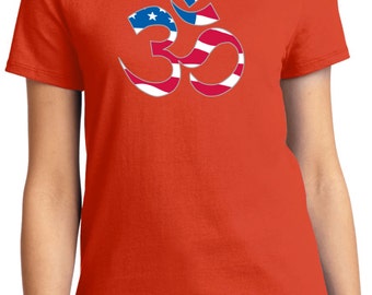 Yoga Clothing For You Ladies Shirt Patriotic OM Tee T-Shirt = LPC61-PATRIOTIC